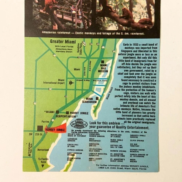 Vintage  1970s Florida Monkey Jungle Miami Travel Brochure Pamphlet Souvenir - Picture 6 of 7